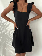 Lena | Damen Kurzes Ausgestelltes Kleid Rüschenärmel – Mini Kleid Rüschen 2026 in Schwarz