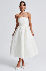 Tyche - Schulterfreies Jacquard-Midikleid in White