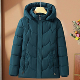 Simona | Damen Steppjacke mit Kapuze und Blumen in Blau
