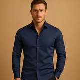 Aldous - Herrenhemd mit Stretch und schmalem Design in Marineblau