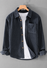 Herren-Cordhemd in lockerem Schnitt mit Brusttasche – Gaspard in Blau