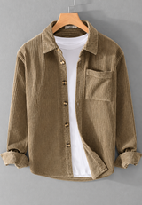 Herren-Cordhemd in lockerem Schnitt mit Brusttasche – Gaspard in Beige