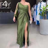 Klara | Damen Ein-Schulter Kleid Elegant Feminin Modern in Olive Green