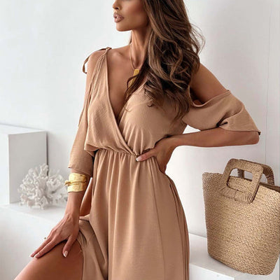 ZELINDA - LANGES KLEID MIT V-AUSSCHNITT