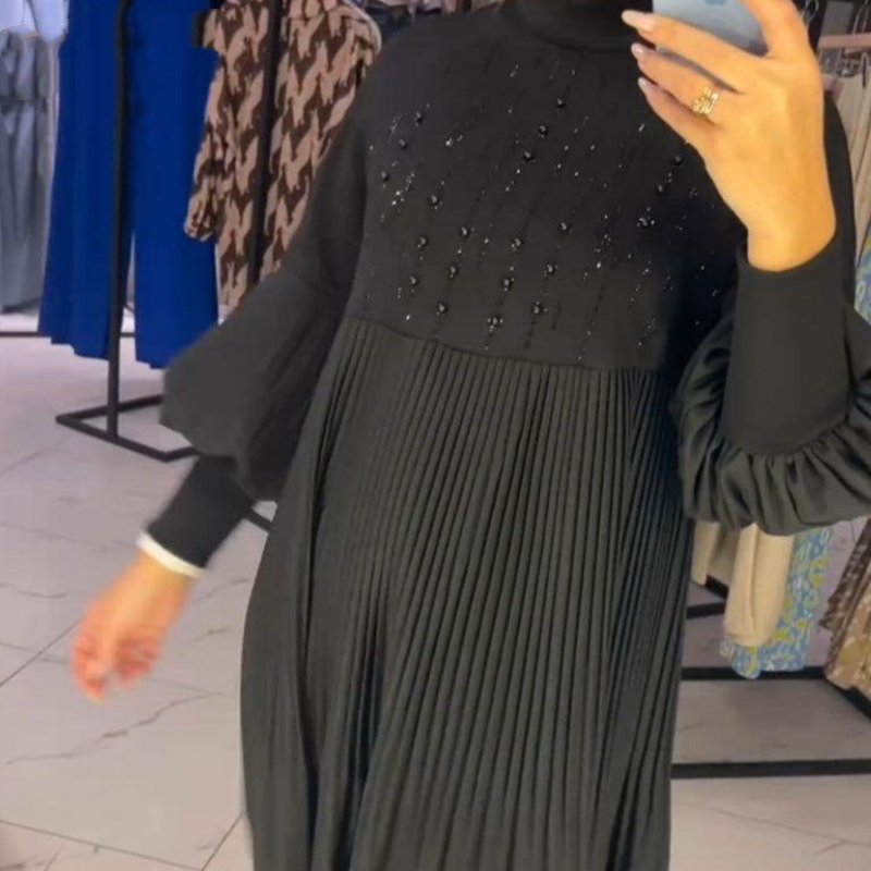 Marlene | Plus-Size Kleid mit Stehkragen und Laternenärmeln