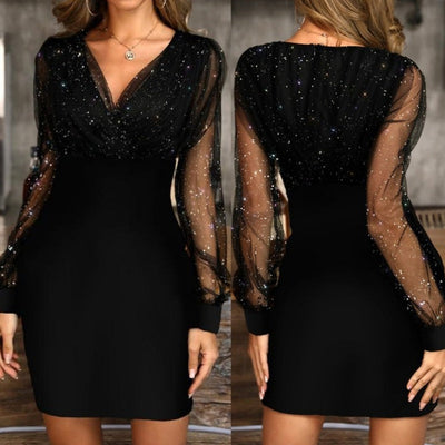 Petra® | Langärmliges, figurbetontes Strickkleid für Damen mit Pailletten