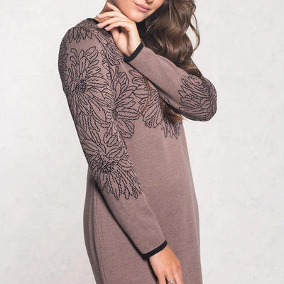 Pearl® | Bedrucktes, langärmliges Kleid mit Rundhalsausschnitt