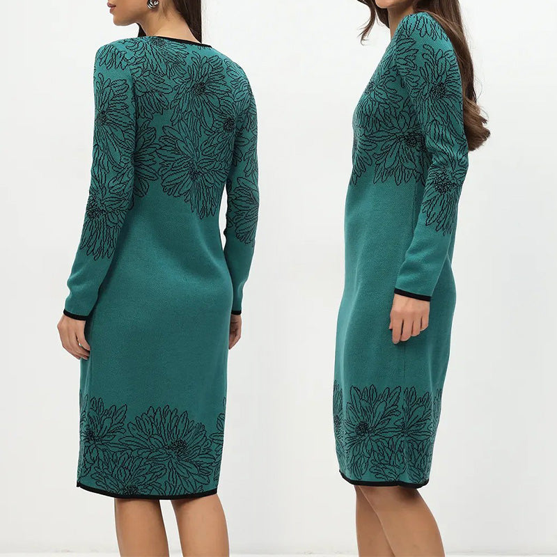 Pearl® | Bedrucktes, langärmliges Kleid mit Rundhalsausschnitt