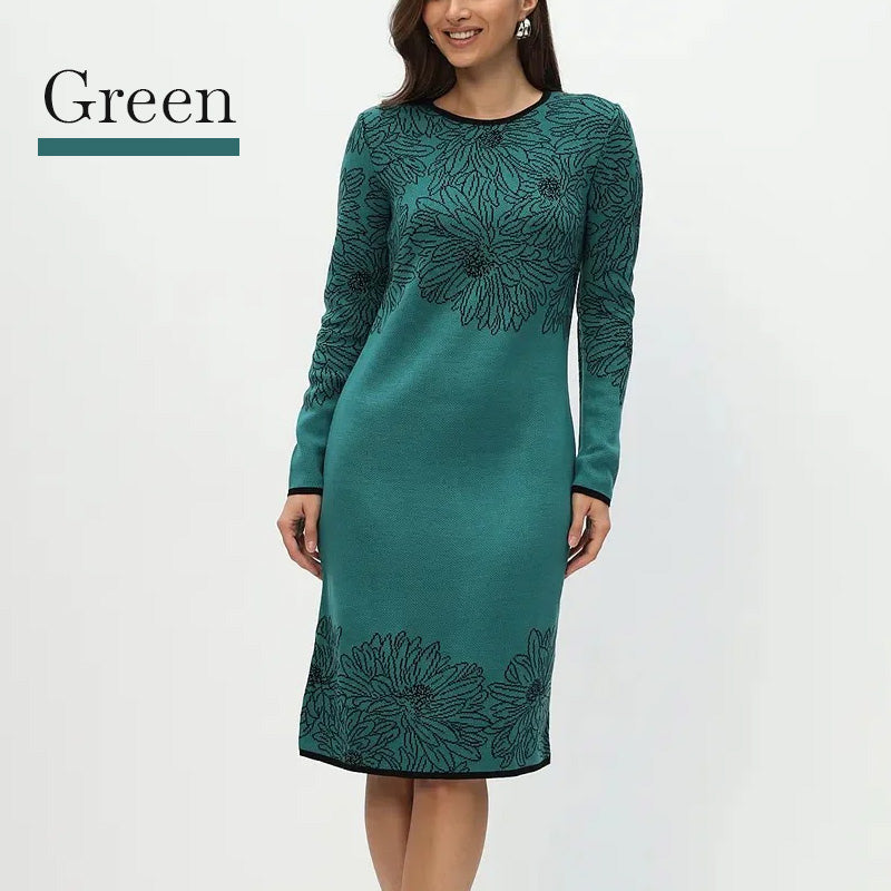 Pearl® | Bedrucktes, langärmliges Kleid mit Rundhalsausschnitt