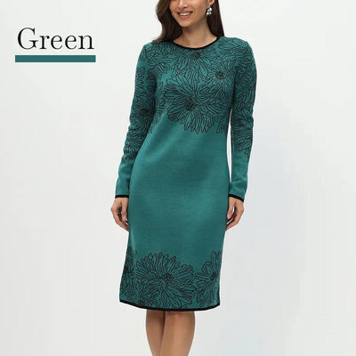 Pearl® | Bedrucktes, langärmliges Kleid mit Rundhalsausschnitt