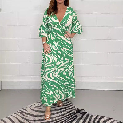 Paz® | Kleid mit Zebrastreifen, V-Ausschnitt und 3/4-Ärmeln