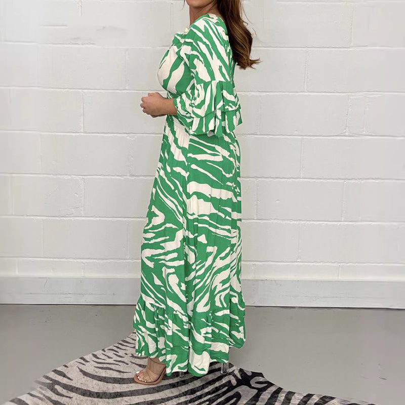 Paz® | Kleid mit Zebrastreifen, V-Ausschnitt und 3/4-Ärmeln