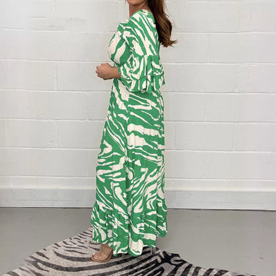 Paz® | Kleid mit Zebrastreifen, V-Ausschnitt und 3/4-Ärmeln