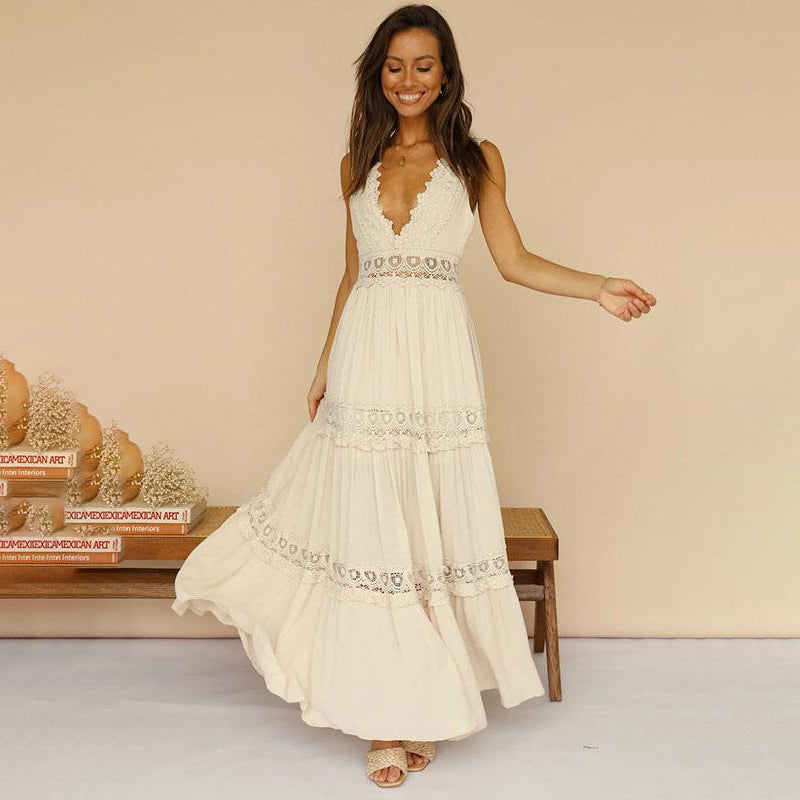 EMINE - LANGES KLEID MIT V-AUSSCHNITT