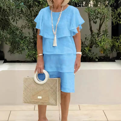 NILAY - KLEID MIT VOLANTS UND GERADEM SCHNITT