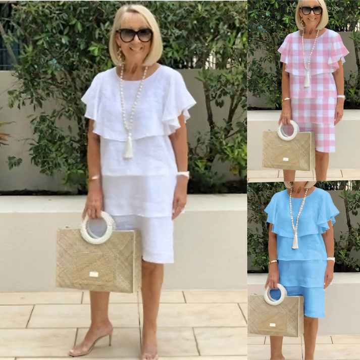 NILAY - KLEID MIT VOLANTS UND GERADEM SCHNITT