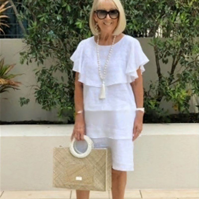 NILAY - KLEID MIT VOLANTS UND GERADEM SCHNITT