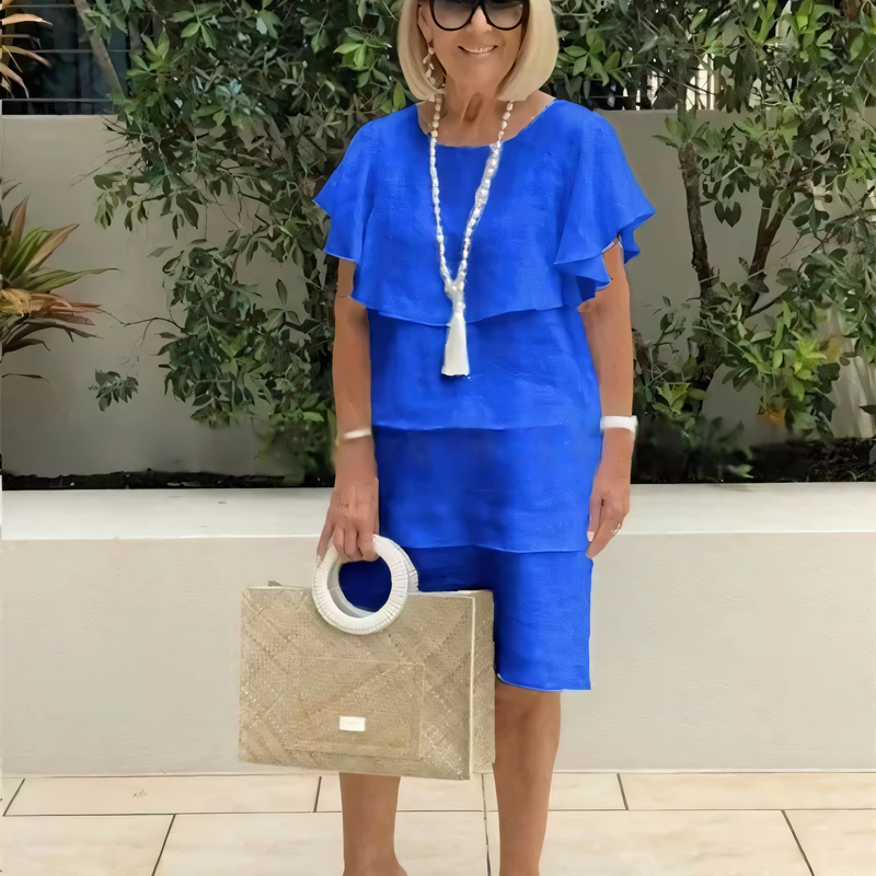 NILAY - KLEID MIT VOLANTS UND GERADEM SCHNITT