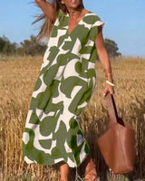 Vera | Damen Bedrucktes Kleid V-Ausschnitt Feminin Sommer in Grün
