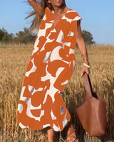 Vera | Damen Bedrucktes Kleid V-Ausschnitt Feminin Sommer in Orange