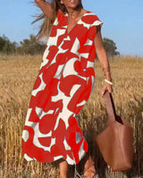 Vera | Damen Bedrucktes Kleid V-Ausschnitt Feminin Sommer in Rot