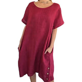 Sheela – Lässiges Kleid Aus Leinen Und Baumwolle Mit Taschen in Rot