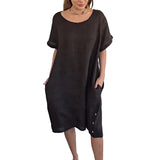 Sheela – Lässiges Kleid Aus Leinen Und Baumwolle Mit Taschen in Schwarz