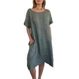 Sheela – Lässiges Kleid Aus Leinen Und Baumwolle Mit Taschen in Olivgrün