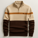 Strickpullover Herren Quarter Zip Color Block in Khaki
