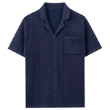 Strukturiertes Kurzarm-Strickpolo für Herren in Marineblau