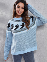 Strickpullover mit Rundhalsausschnitt und Retro-Motiv im literarischen Stil – Nerissa in Blau