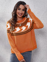 Strickpullover mit Rundhalsausschnitt und Retro-Motiv im literarischen Stil – Nerissa in Orange