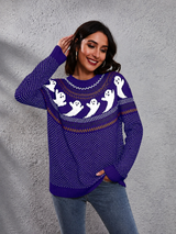 Strickpullover mit Rundhalsausschnitt und Retro-Motiv im literarischen Stil – Nerissa in Lila