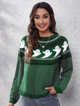 Strickpullover mit Rundhalsausschnitt und Retro-Motiv im literarischen Stil – Nerissa in Grün
