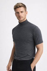 T-Shirt Herren Slim Fit Stehkragen in Grau