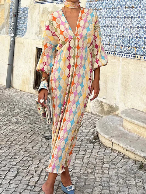 Amalia - Hippie Maxikleid mit Batik-Print