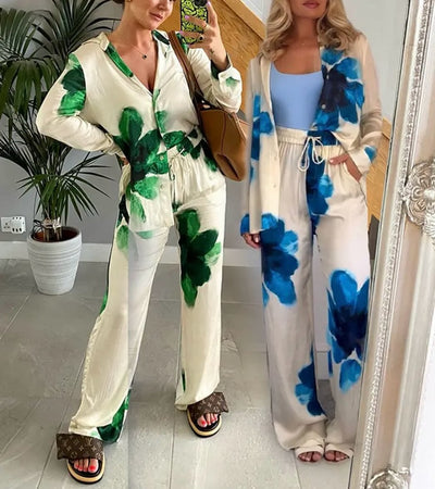 Alessandra - Blumen-Satinhose mit hohem Bund