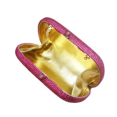 Lily | Glitzernde Abendtasche mit pinkfarbenen Strasssteinen – Elegante Clutch für Damen mit Kugelverschluss