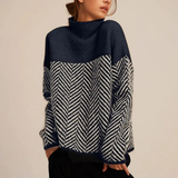 Theresa | Damen Rollkragenpullover mit Zickzack Muster in Marineblau