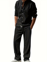 Theron | Herren Stehkragen Zweiteiler Hemd und Hose Set in Schwarz