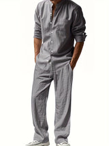 Theron | Herren Stehkragen Zweiteiler Hemd und Hose Set in Grau