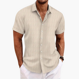 Tillmann | Herren Gestreiftes Kurzarm Hemd in Beige