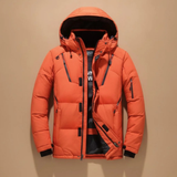 Timon | Herren Winterjacke mit Kapuze, mehreren Taschen und reißverschluss in Orange