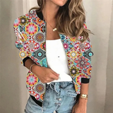 Ulrike | Damen Bomberjacke mit Reißverschluss, Blumenmuster und Besonderem Design in Mehrfarbig