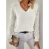 Valerie | Damen Langarm Pullover mit V Ausschnitt in Weib