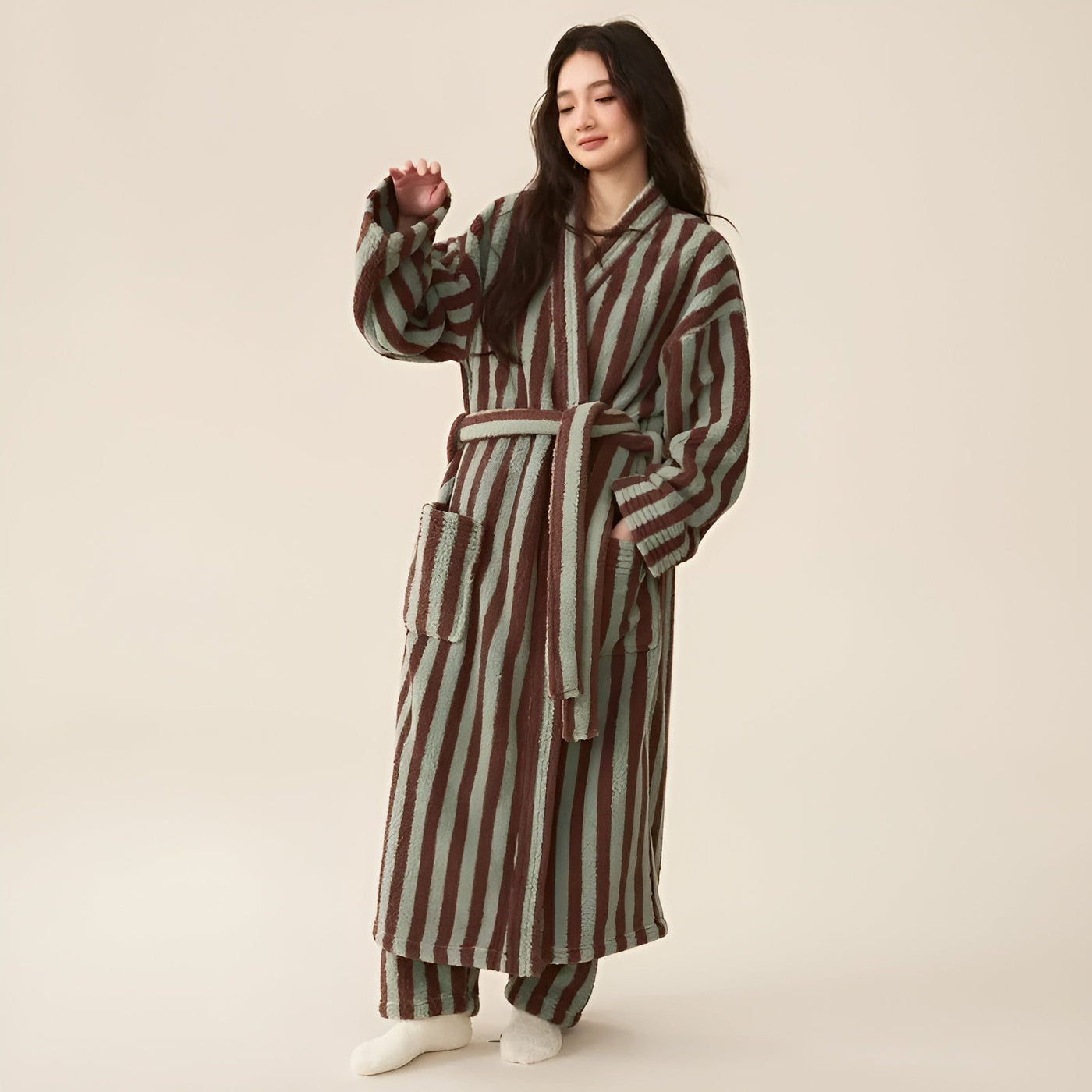 PlushWrap Robe - Winter Gestreift Robe Pyjama Set für Paare
