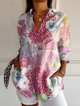 Amara - Luftige Hemdbluse mit Blumenmuster in Rosa Blume