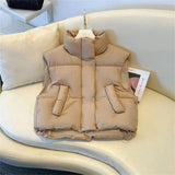 Carolin | Damen Winter Steppweste mit hohem Kragen in Khaki