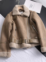 Queta | Winter Damen dicke warme Wildleder Lamm kurze Jacke in Auburn