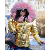 Elisee | Winterjacke mit Kunstfellkapuze und glänzendem Finish in Or